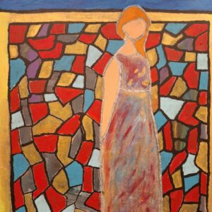 Vrouw voor glas in lood